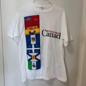 Vintage Single Stitch T-Shirt White Winnipeg Canada Flag Provinces  Size Medium